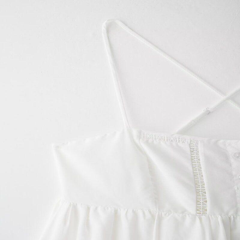 Fashion Style 2024 Summer New Arrival Women's Vertical Lace Decorated Poplin White Suspender Tops 1165167