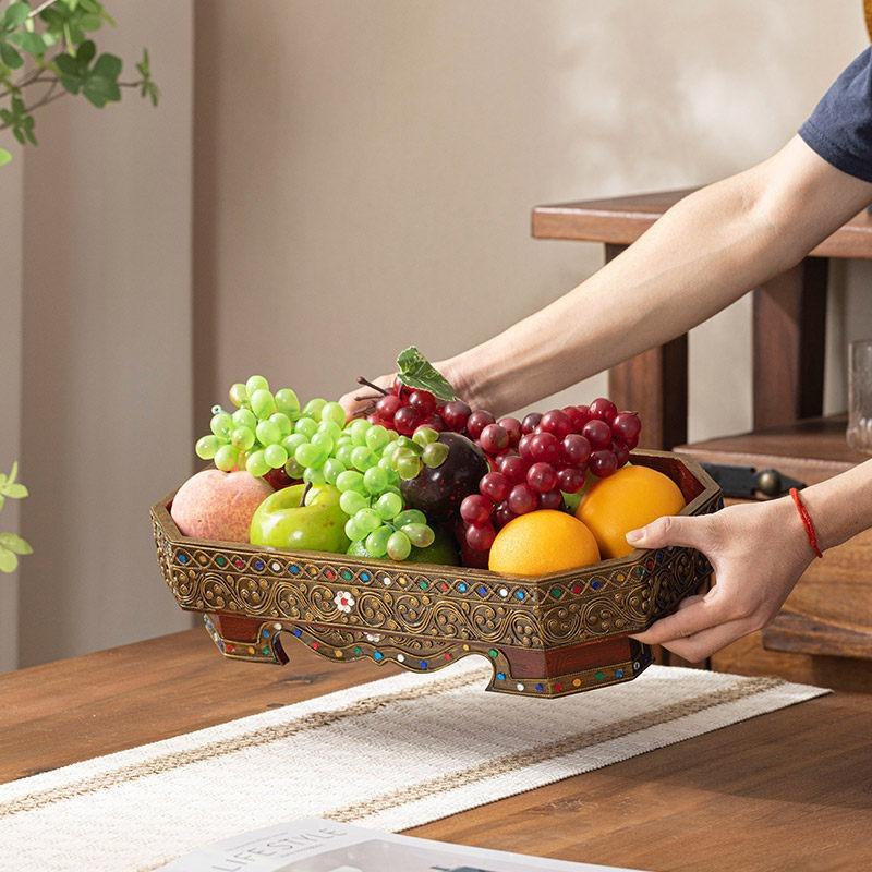 Vintage Handmade Rectangular Wooden Serving Tray Multipurpose Tea Fruit Platter Home Decor Kitchen Table Centerpiece Rustic