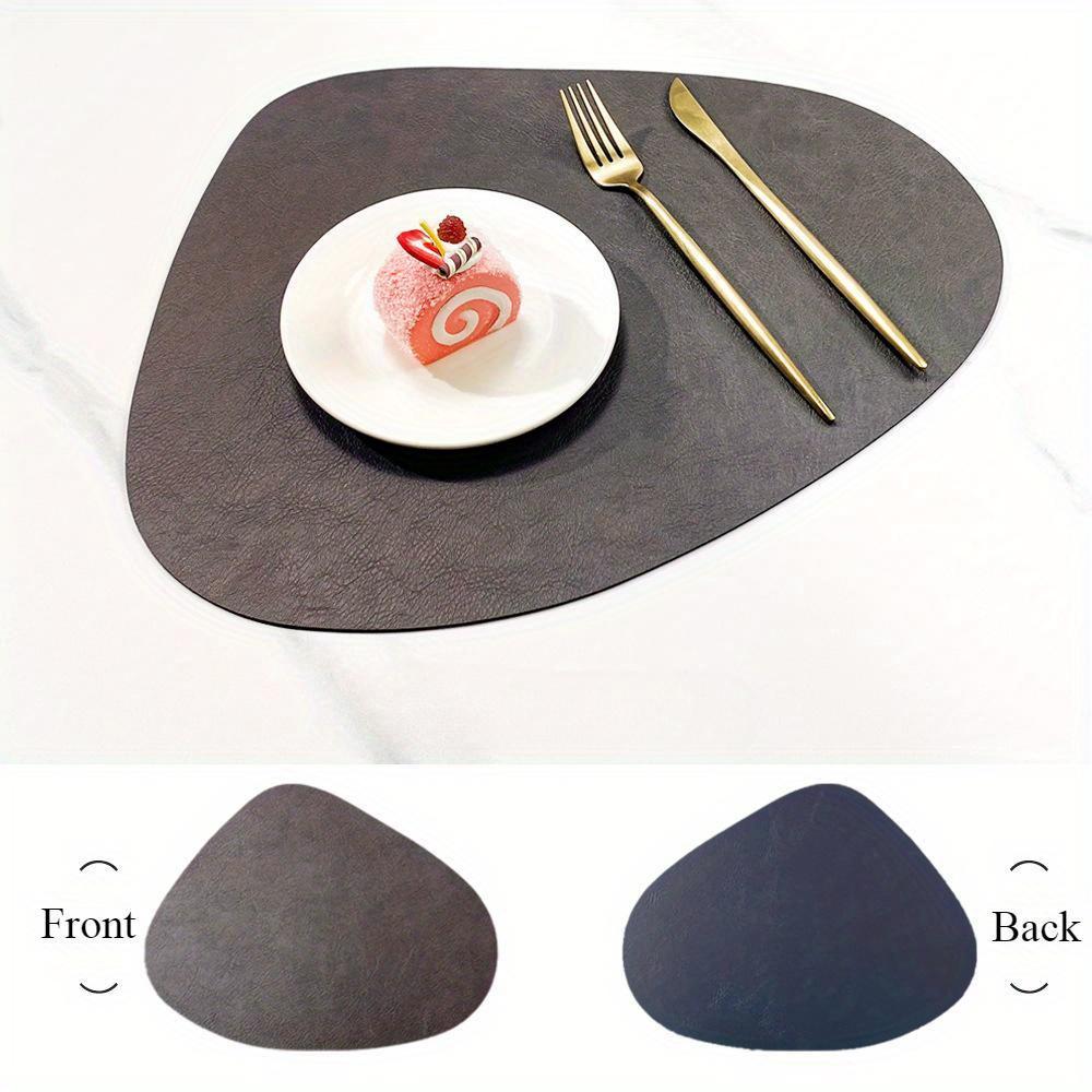 Double Sided Anti Slip Insulation Pad Table Mat, Nordic Style Imitation Cowhide Pattern Water Droplet Shaped Leather Placemat