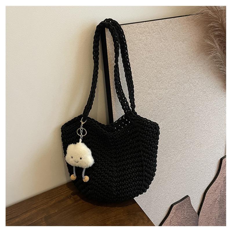 

Niche hollow woven bag women s summer new retro tote bag large capacity travel vacation bag чорний