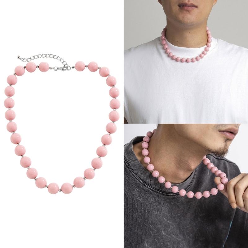 Handmade Pink Acrylic Beaded Necklace Fashion Choker Necklace Neck Chain Simple Clavicle Chain Statement Jewelry