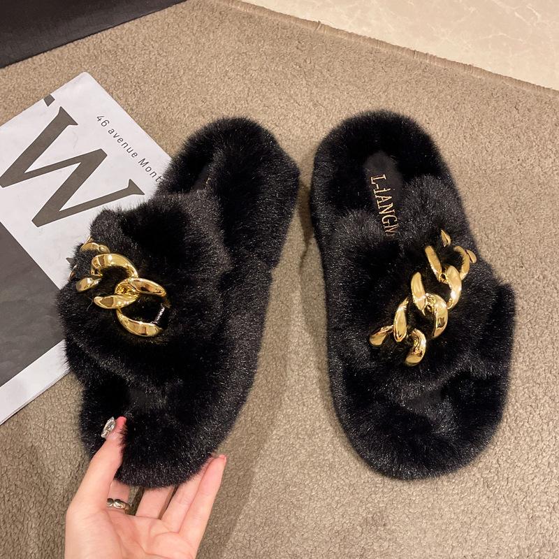 Mao Mao slippers women's outer wear 2025 new autumn and winter Korean version thick bottom height increase small home plush cotton slippers