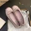 Fashion SUOJIALUN Spring New Women Flat Shoes Fashion Round Toe Shallow Slip On Ladies Casual Ballerina Shoes Soft Flat Ballet Shoes