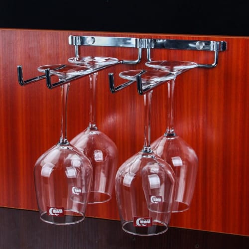 Fiegcit Wine Glass Holder, Hanging Wine Glass Hanger with Screw Storage for Home and Commercial Use (2 Rows, Matte Copper)