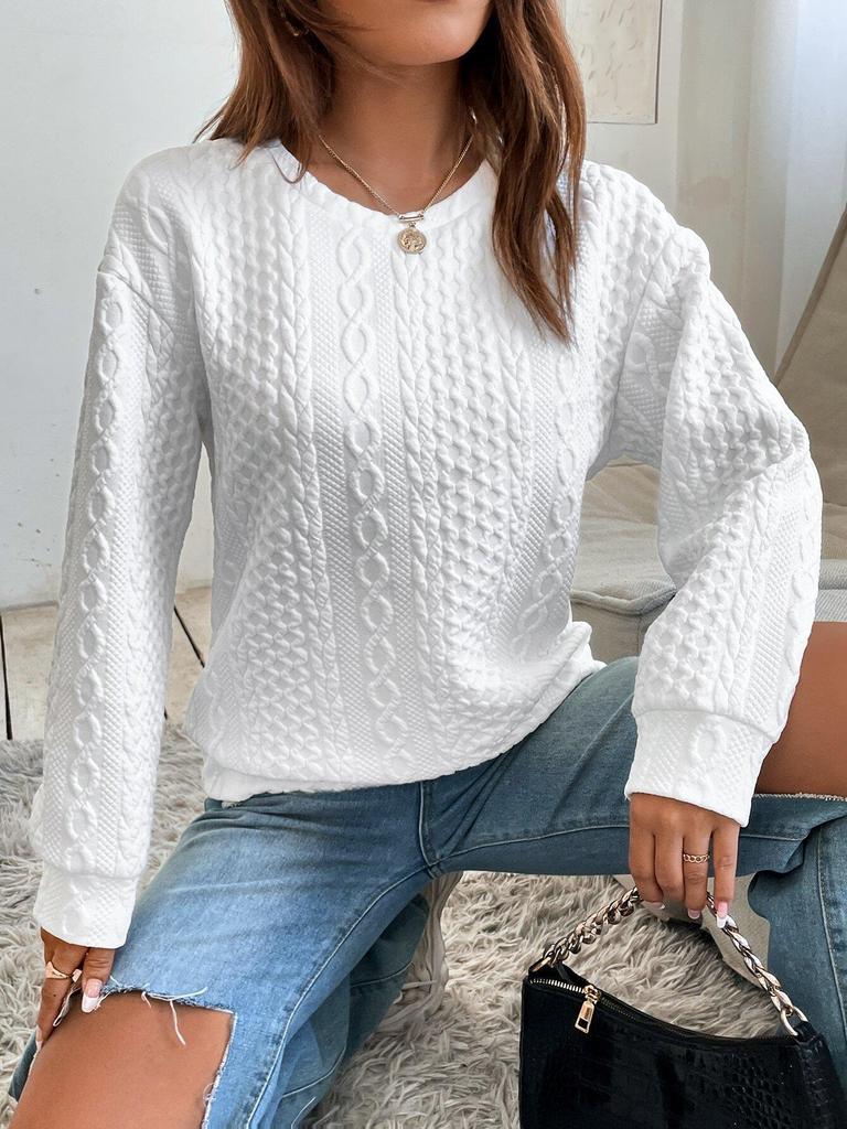 2025 Spring/Autumn Loose Textured Women's Sweatshirt - Versatile Solid Color Drop Shoulder Design.