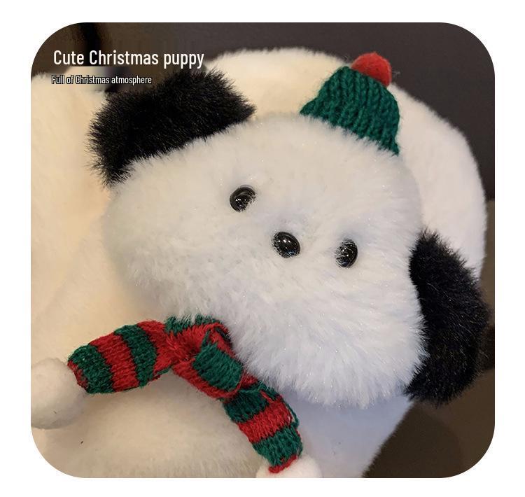 Korean Style Furry Puppy Plush Christmas Gloves: Women's Thick, Warm, Fleece-Lined with Hanging Neck Design