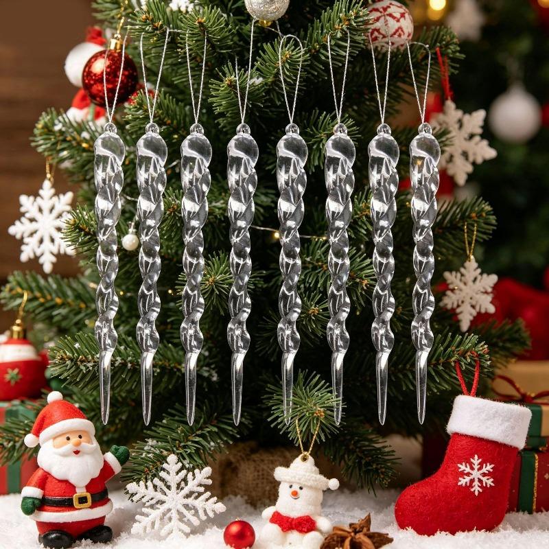 Transparent Acrylic Icicle Ornaments for Christmas Decoration Crystal Hanging Pendant Icicles Drop Xmas Tree Wedding Party Decor