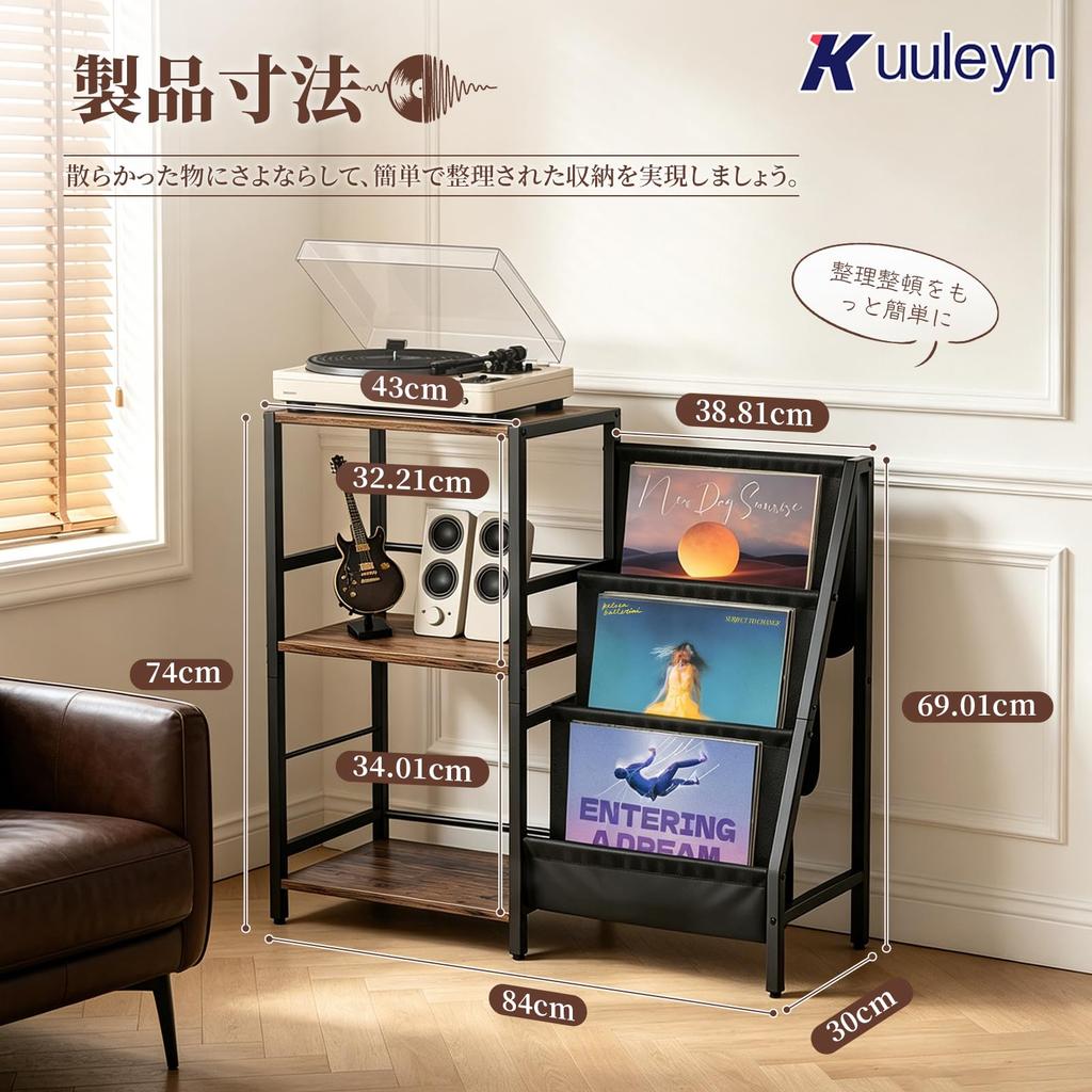3-Tier Vinyl Record Storage Rack, Holds Approximately 200 Records