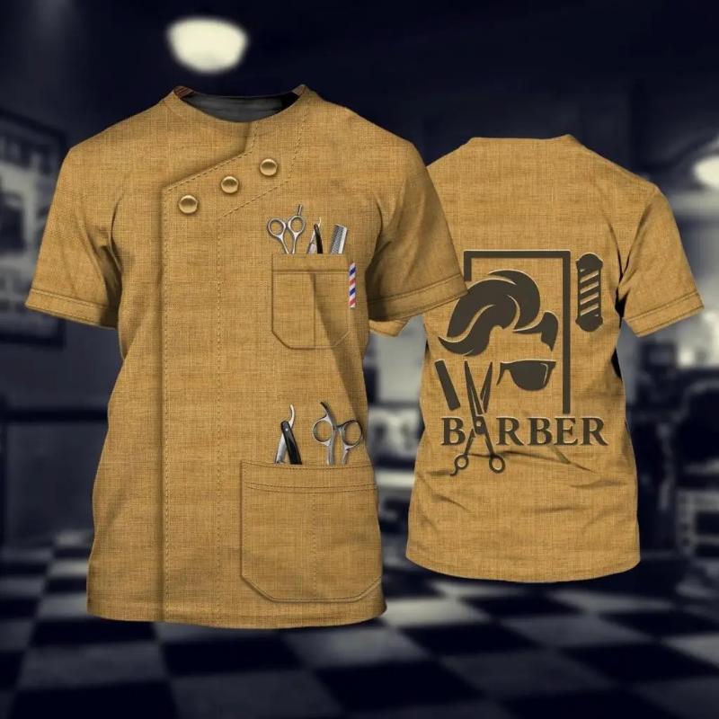 Fashion New Customized Barber Men's T-shirt Street Element Round Neck Plus Size Comfortable Short sleeved Top