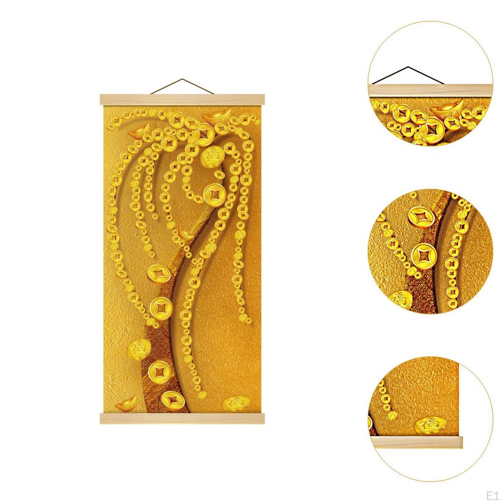 Money Tree Pattern Wall Hanging Printed Scroll 50x100cm Lightweight Versatile for Living Room
