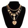 Heart Pendant Shell Multilayer Necklace Starfish Clavicle Chain Women Pearl Beaded Necklace  Ladies