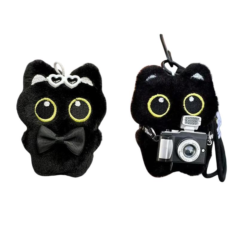 Black Cute Cat Keychain Plush Cartoon Kitten Doll Pendant Backpack Hanging Ornaments Car Keyring Birthday Gift