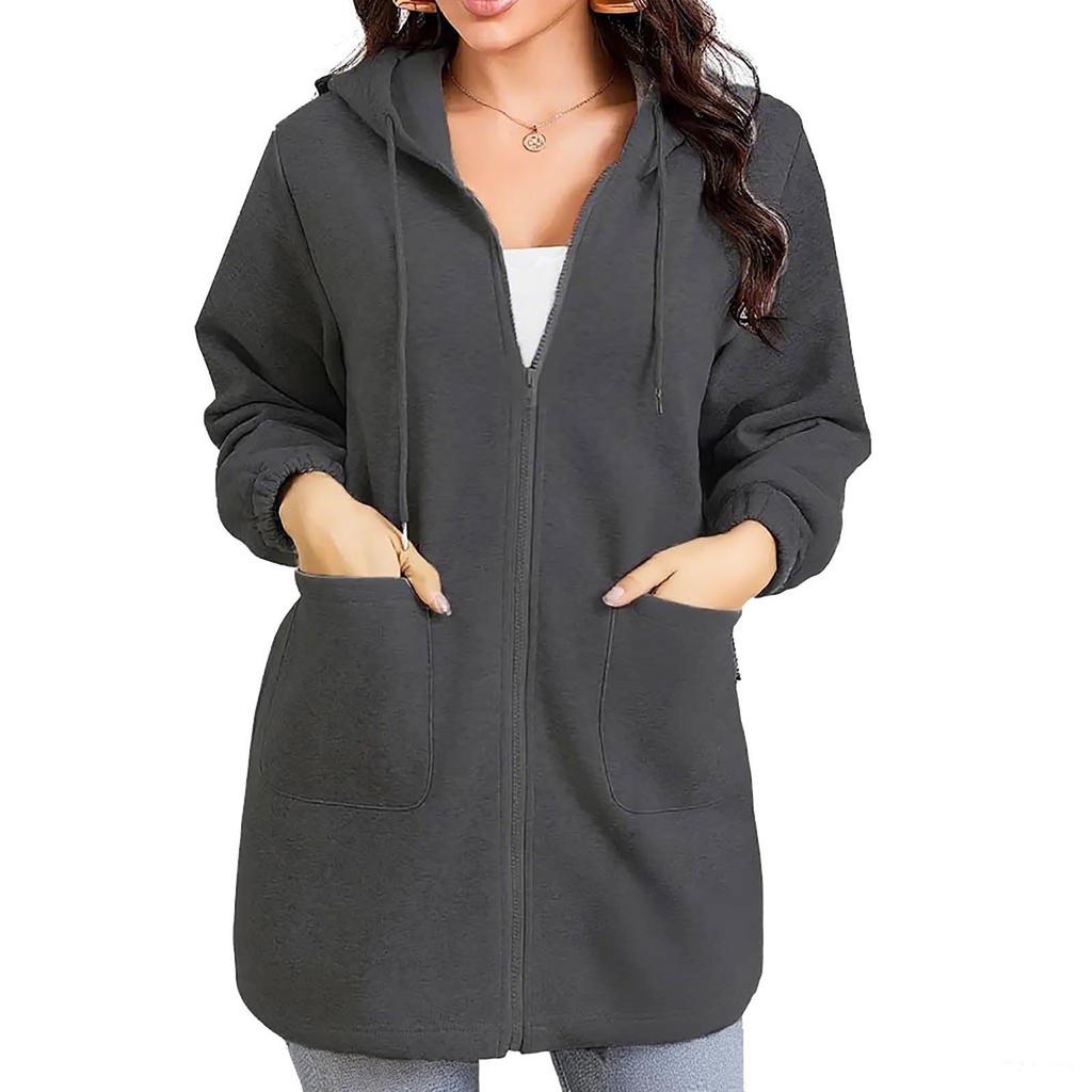 2025 Women's European & American Casual Hooded Long Jacket with Zip Pockets