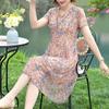 Large Size Dress Women Short Sleeved Loose Floral Dress Summer Mesh Breathable Dress A-line Print Mid Length Dress