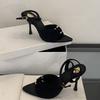 Fashion Summer Pointed Toe Thin High Heels Fashion Pleated Metal Buckle Strap Women Sandals Banquet Party Female Mules Shoes
