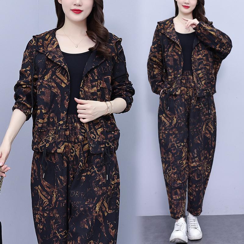 Autumn Plus Size Women's Casual Harem Pants Two-piece Mother Fashion Western Style Suit