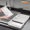 Retractable Kitchen Drawer Organizer with Removable Dividers - Deep Cabinet Storage Tray