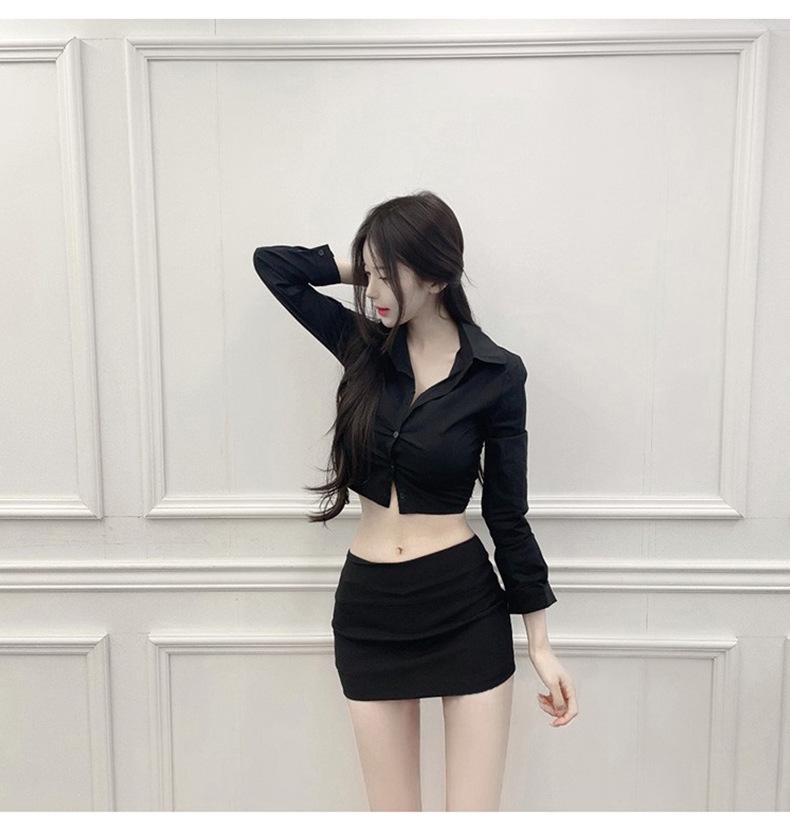Trendy Women's Slimming Sexy Bust-Enhancing Long-Sleeve Cropped Shirt