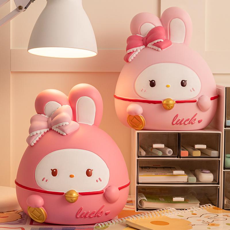 Looping Rabbit Piggy Bank Girl Birthday Gift Can Be Stored Ornaments with Glue Can Be Extracted Creative Cartoon Anti-fall Piggy Bank Decoration