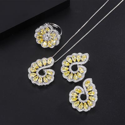 Jewelry Set S925 Silver Needle Earrings Simulation Jewelry Accessories Set Golden Diamond Necklace Zircon Ring