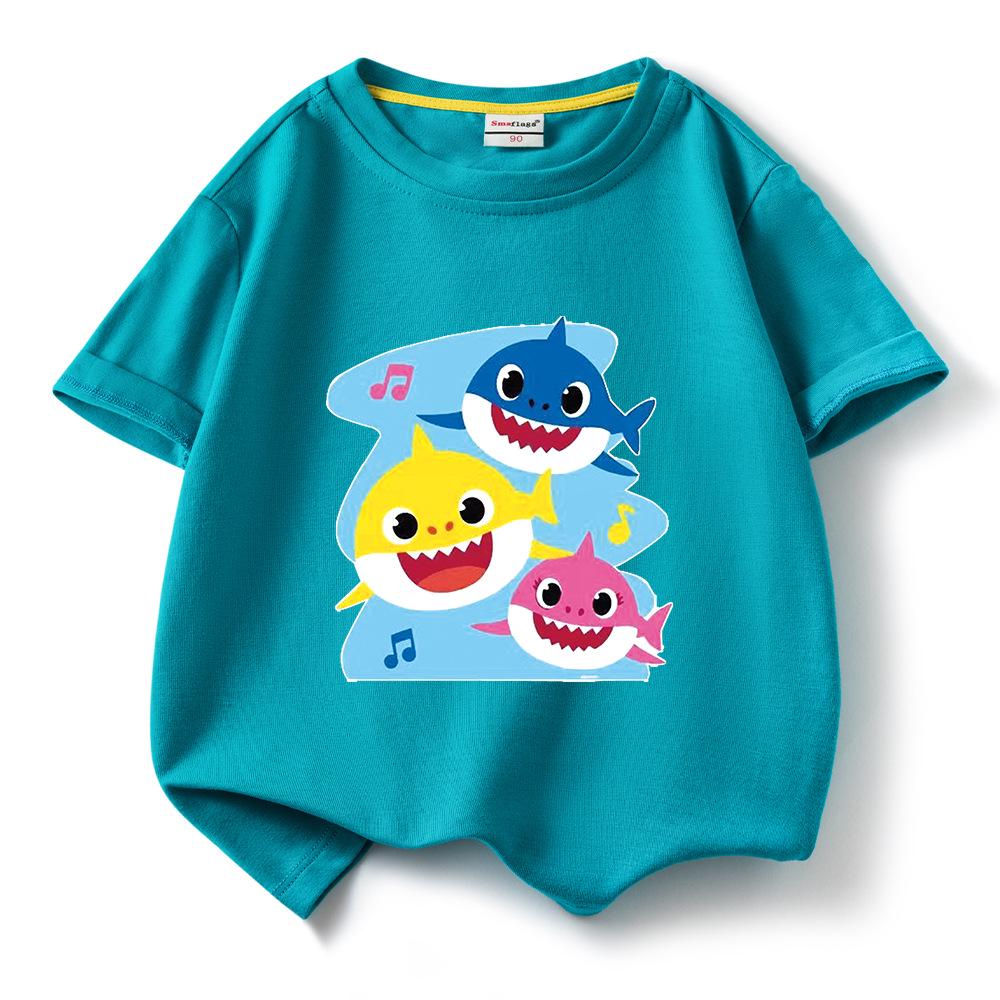 2024 Baby Shark Pure Cotton Short-Sleeve T-Shirt for Kids – Boys' and Girls' Summer Wear