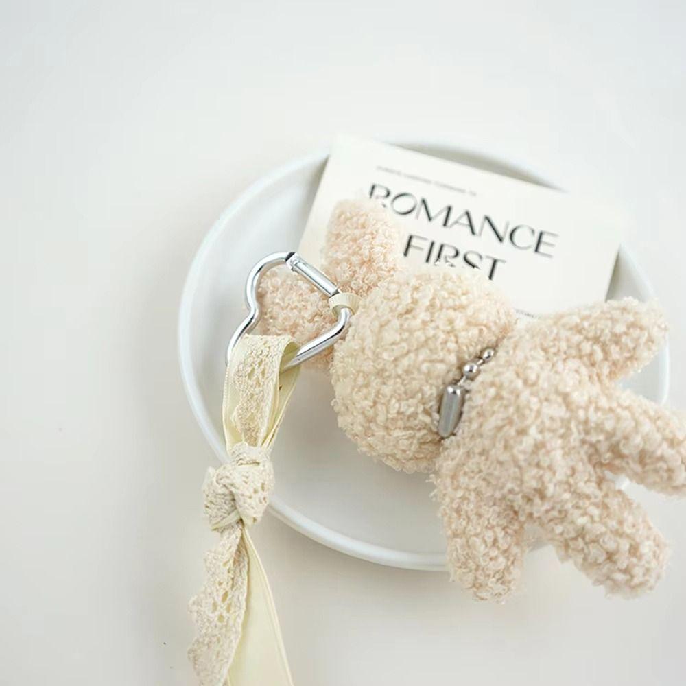 Silver Heart Plush Bag Pendant Bow Ribbon Rabbit Plush Doll Rabbit Doll Charm Bag Decoration
