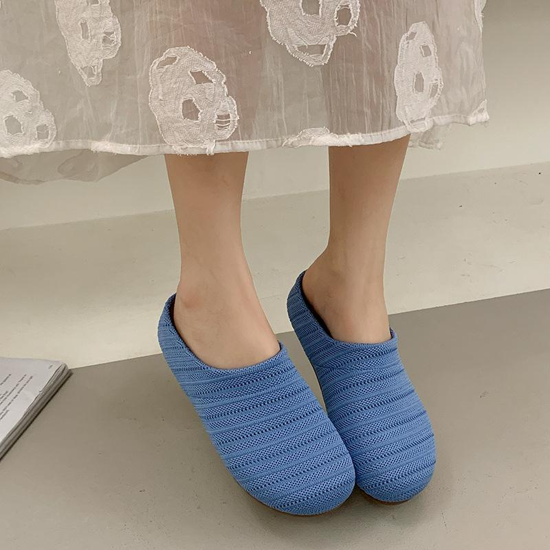2025 New Summer Foreign-style Woven Hollow Baotou Half Slippers Women's Breathable Seaside Beach Going Out Boken Shoes