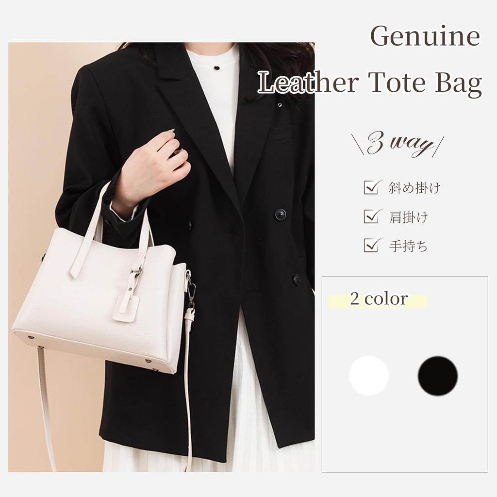 Kinatu Genuine Leather Shoulder Shoulder Large Perfect for Cowhide with Studs on the White Women's Bag, 3-Way, Crossbody, Handbag, Bag, Handbag,