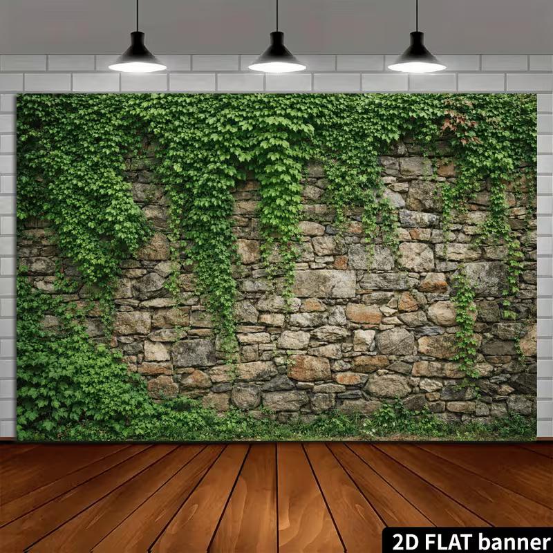 Natural Cobblestone Wall Trailing Ivy Greenery Photo Background