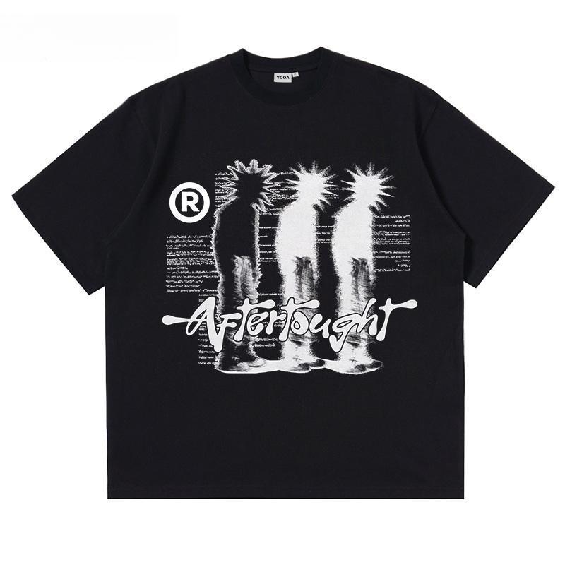 ZYLLO Men Tshirt Oversized Graphic Print Shadow Y2k Streetwear Top Short Sleeve Tee Hip Hop Harajuku Vintage Aesthetic Clothing