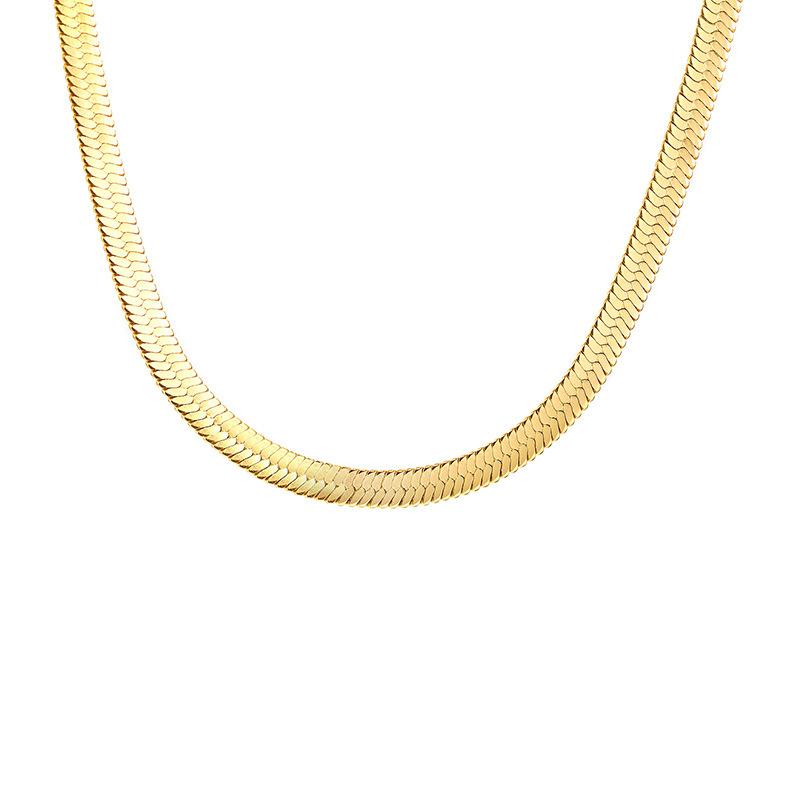 High End 18K Gold Plated Herringbone Choker Necklace Snake Stainless Steel Necklace