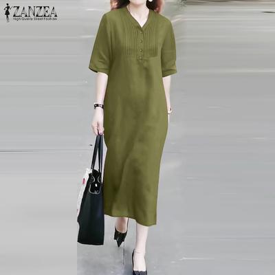 Moteriška laisvalaikio vasarinė suknelė V formos iškirpte trumpomis rankovėmis