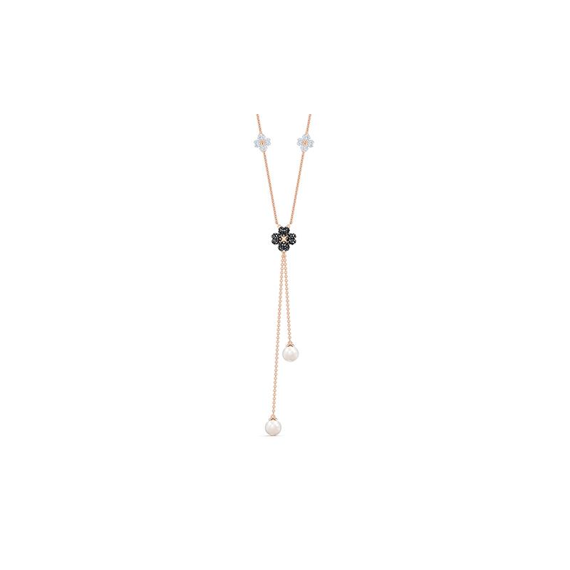 Swarovski Four-leaf clover Y-shaped flower necklace women s black 5516428 чёрный