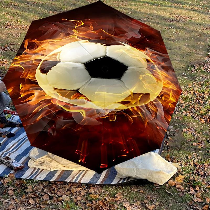 1 Stück Fußball, Feuer Automatisches Öffnen/Schließen Regenschirm mit Winddicht, 8-Rippen Stabiles Dach, Langlebige Rippen, Modisches Design1325A