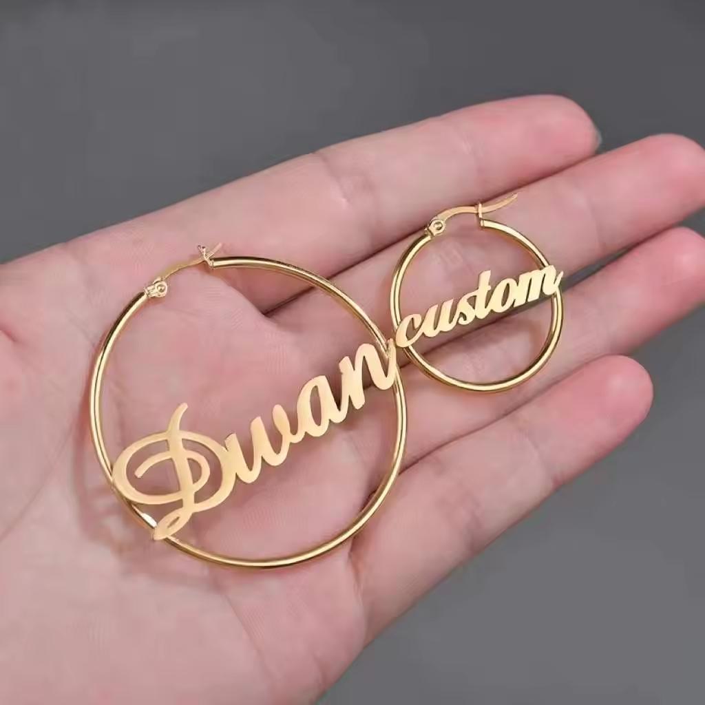 New North Personalised Name Earrings Stainless Steel Jewelry Gift Waterproof Customized Letters Name Big Hoop Earrings for Women