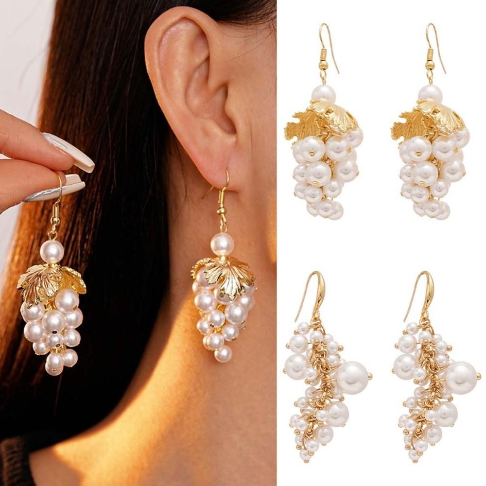 Faux Pearl Grape Pearl Tassel Earrings Vintage Dangle Earrings Wedding Bridal