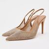 Luxury  Rhinestone Heeled Sandals Women Sexy Pointed Toe Mesh Breathable Thin High Heels Elegant Party Dress Pumps Shoes