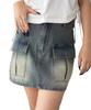 WEGO Cargo Mini Girly Summer Size Denim Women's Skirt, Streetwear, F,
