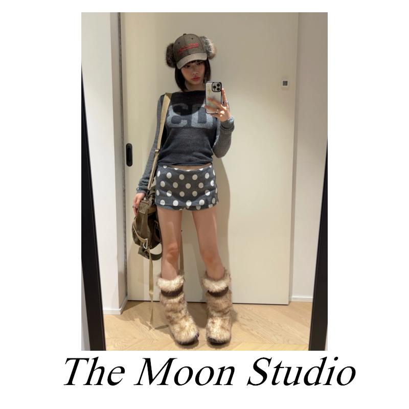 American Retro Gray Polka Dot Print Hip Skirt for Women, Summer Korean Style Design, Slimming, Simple, Hot Girl Style Half Skirt Pants S серый