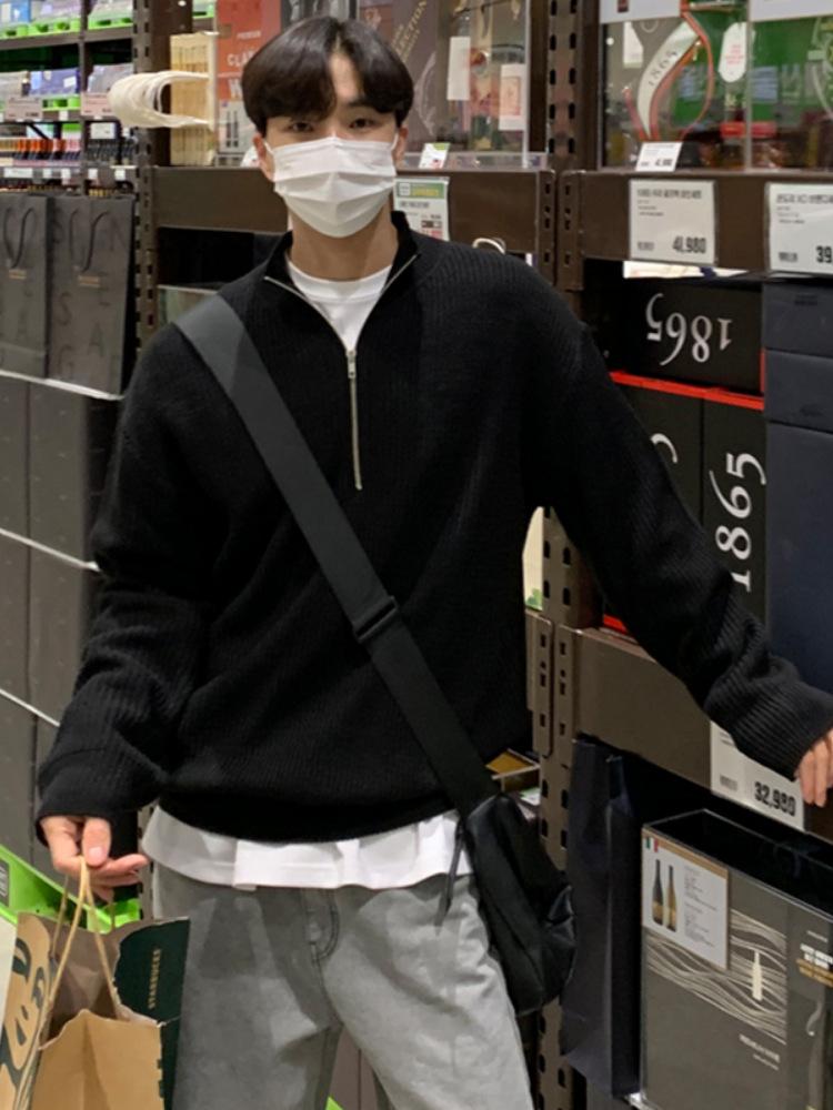 Herren Strickjacke im koreanischen Stil mit halbem Reißverschluss: Herbsttrend, gutaussehender & vielseitiger Strick-Rollkragenpullover mit Stehkragen.