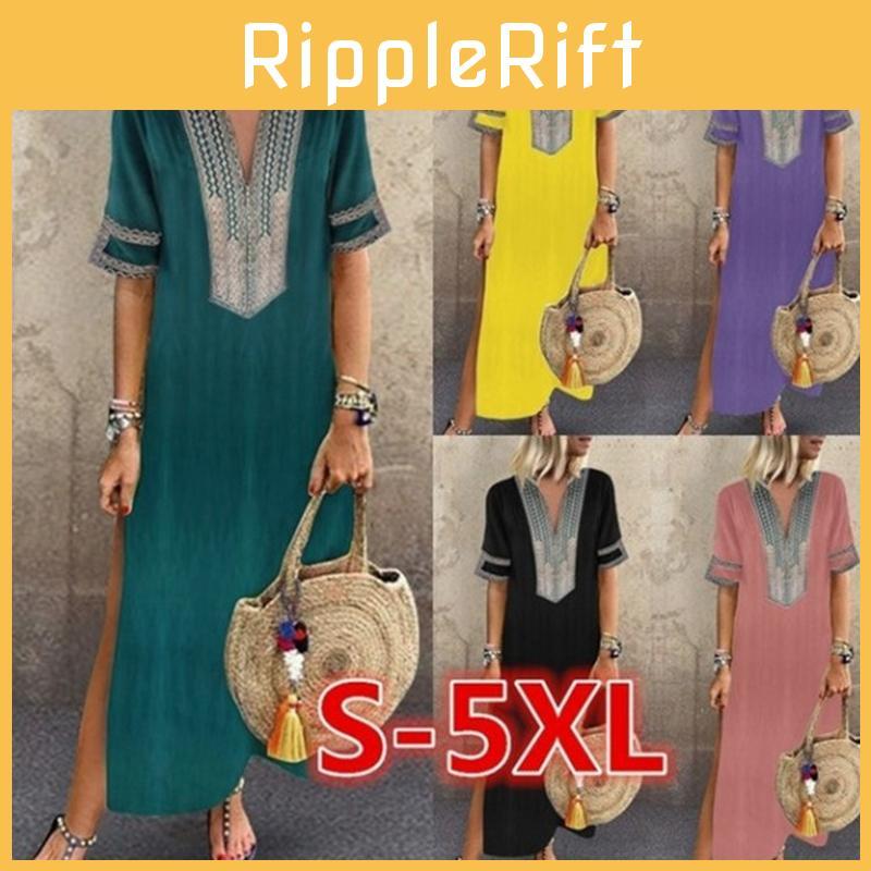 Elegant Plus Size Womens V-neck Long Maxi Dress For Effortless Summer Style