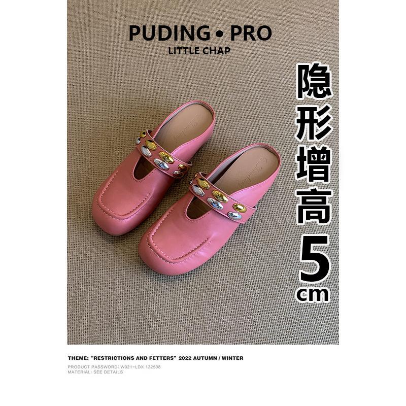Sheepskin version~ French inner height-increasing bag head half slippers women's 2025 new summer small one-pedal cool slippers