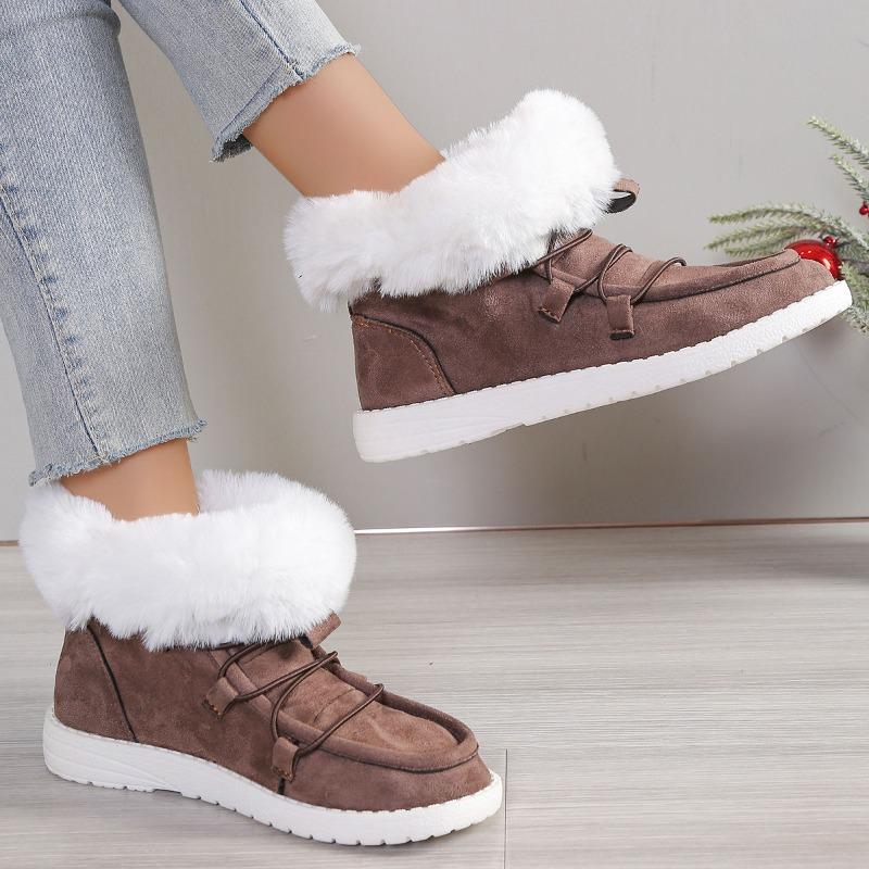 Large Size Cotton Shoes Women's Autumn and Winter New Round Head Lace-up Short Boots Plush Warm Fluffy Women's Shoes