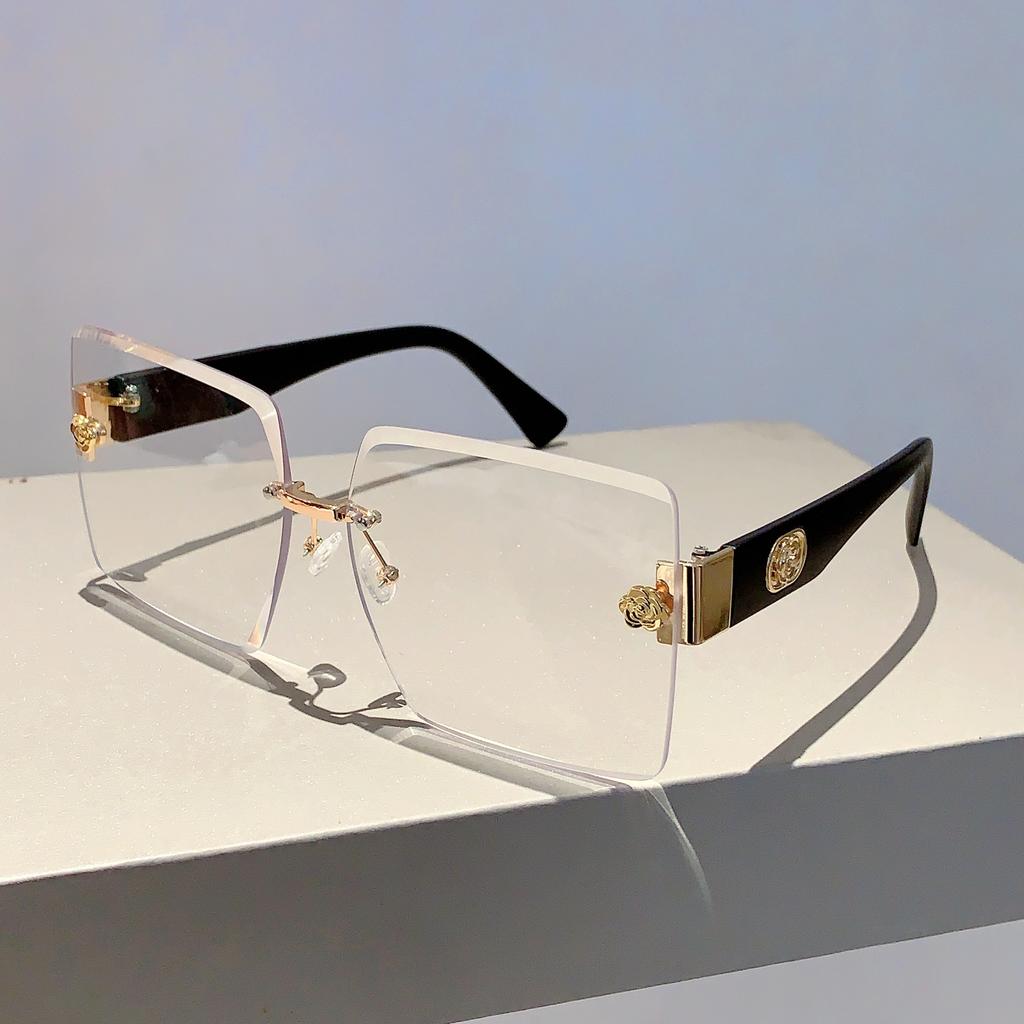 Rimless Square Sunglasses  New Oversized Stylish Gradient Multicolor Eyewear Trendy Women Brand Design Vintage Shades