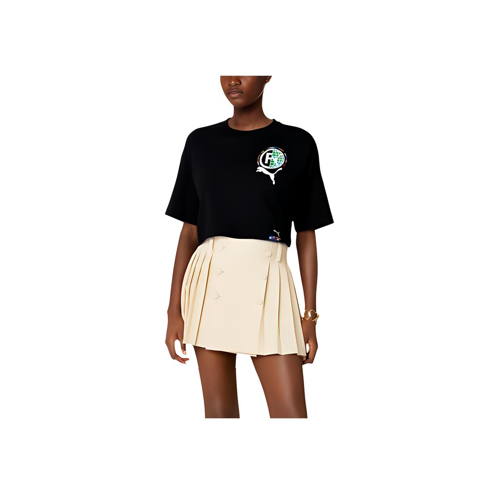 Puma Pi Graphic Logo Casual Sports High Waist Moisture Wicking Crew Neck Short Sleeve Drop Shoulder T-Shirt Women T-Shirt Black 532276-01