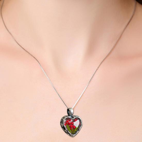 Everlasting Flower Heart Necklace Vintage Floral Jewelry Flowers in Heart Charm Handmade Necklace for Women Anniversary Valentine's Day Gift