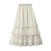 Qooth Elegant Women A Line Tulle Ruffle Skirt Wide Hem Mid Length Elastic Waist Casual Skirt QT2698