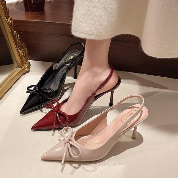 

Bow high-heeled sandals new spring and summer bag head empty thin heel versatile high-heeled sandals women 34 червоний