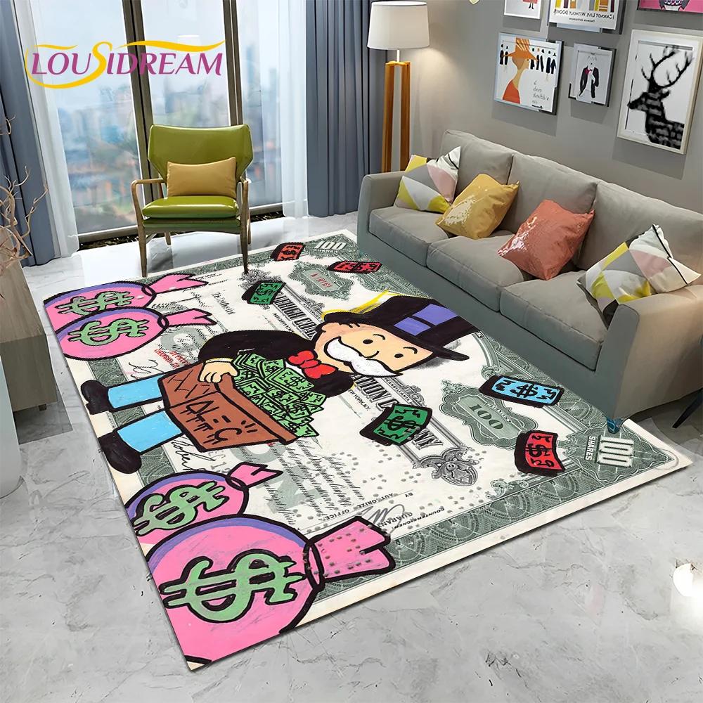 Retro Games Dollar Monopoly Cartoon Carpet Rug for Home Living Room Bedroom Sofa Doormat Decor,kids Area Rug Non-slip Floor Mat