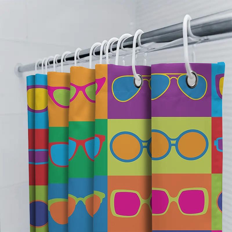 Unique Glasses Shower Curtain Sets Waterproof Bathroom Decor Modern Art Pattern Fabric Liner Vintage Style Home Textile